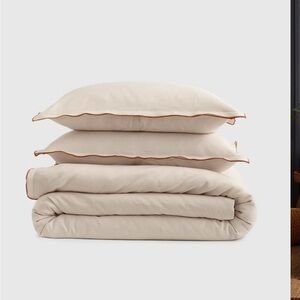 Quince Cream Duvet Cover Set with Brown Piping